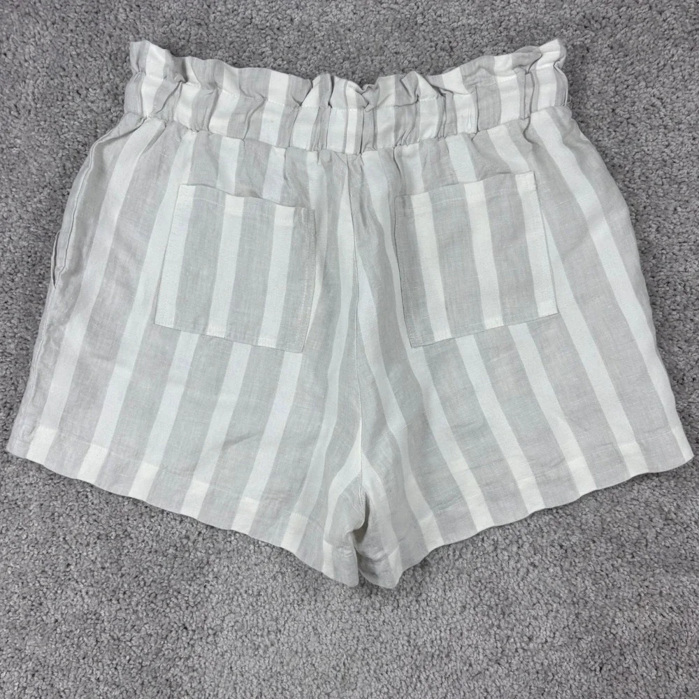 Hello Nite Linen Blend Striped Paperbag‎ Shorts Gray White Small High Rise 96Q76