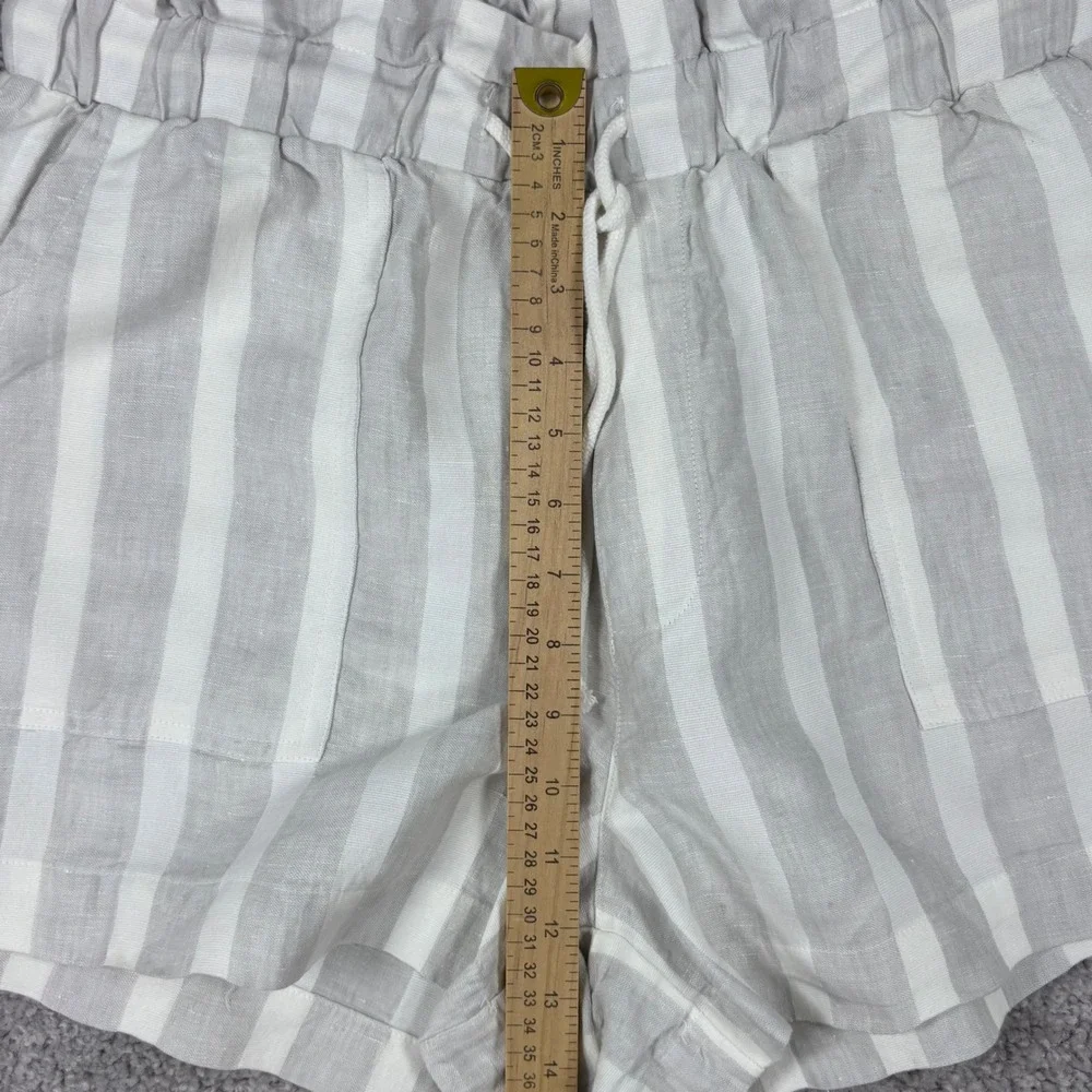 Hello Nite Linen Blend Striped Paperbag‎ Shorts Gray White Small High Rise 96Q76