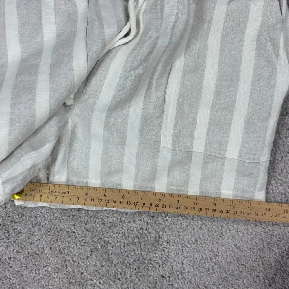 Hello Nite Linen Blend Striped Paperbag‎ Shorts Gray White Small High Rise 96Q76