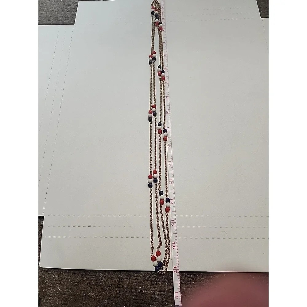 Vintage Red White And Blue 34‎ Inch Chain Necklace Or Bracelet