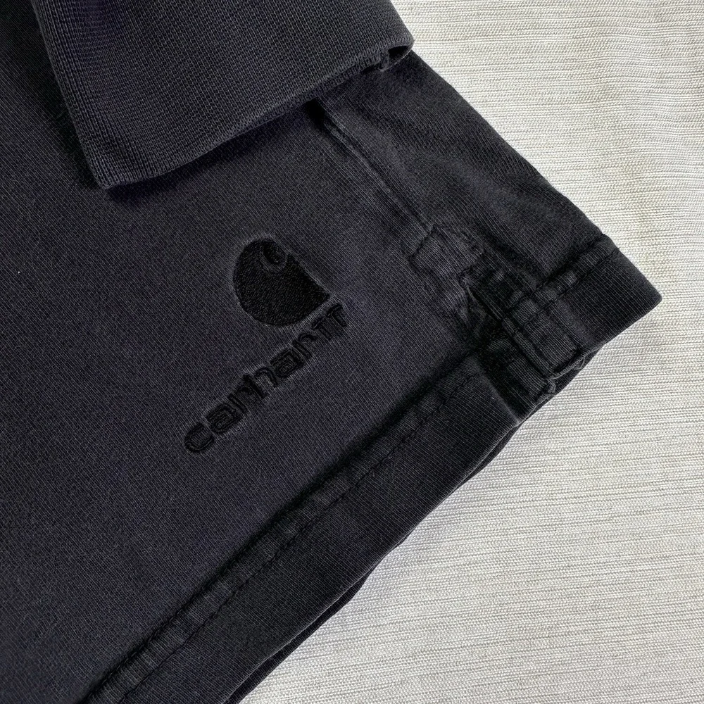 Vtg Carhartt Mock Neck Long Sleeve Workwear Shirt Men M Black Fade Distressed