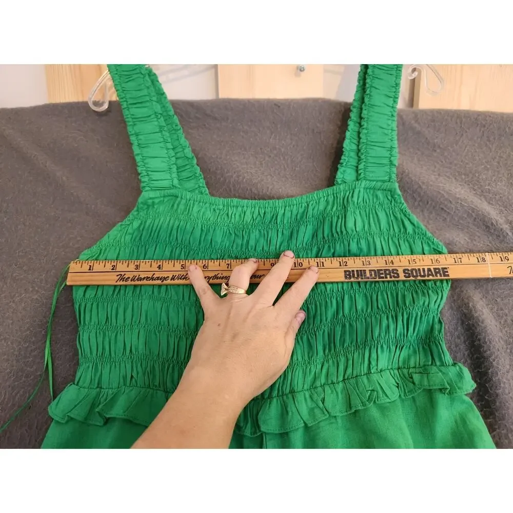 Anthropologie If By Sea Size L Jumpsuit Wide Leg Coastal Kelly Green Smocked NWT