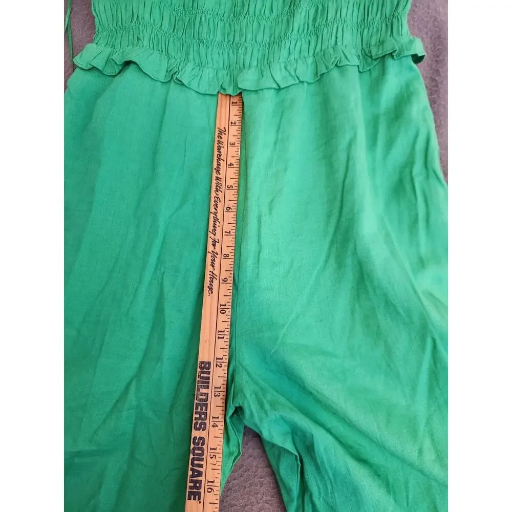 Anthropologie If By Sea Size L Jumpsuit Wide Leg Coastal Kelly Green Smocked NWT