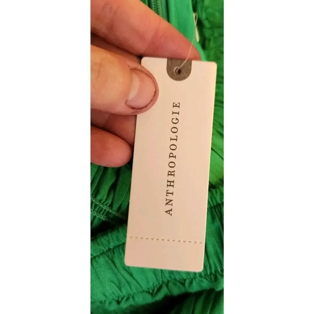 Anthropologie If By Sea Size L Jumpsuit Wide Leg Coastal Kelly Green Smocked NWT