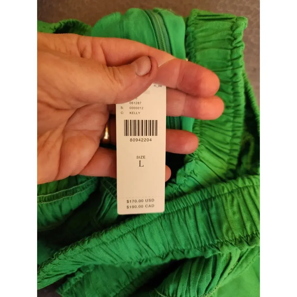 Anthropologie If By Sea Size L Jumpsuit Wide Leg Coastal Kelly Green Smocked NWT