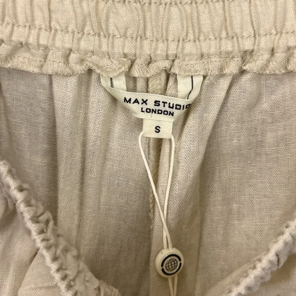 Max‎ Studio London Natural Linen Blend Wide Leg Drawstring Pants 4701L2605 Small