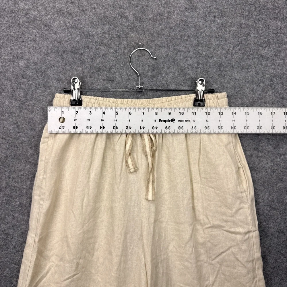 Max‎ Studio London Natural Linen Blend Wide Leg Drawstring Pants 4701L2605 Small