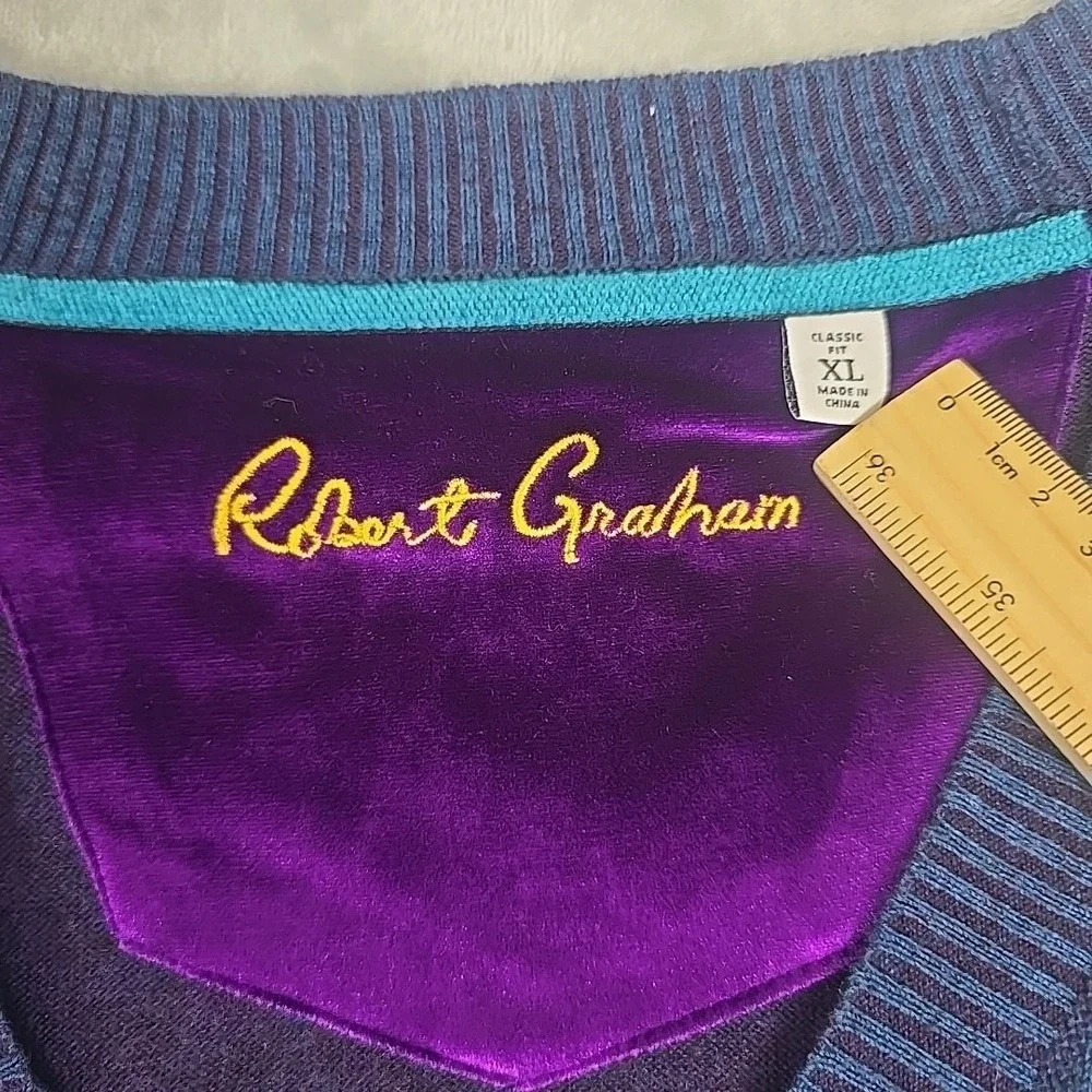 Robert Graham Men's Berengar Wool Cardigan Sweater XL Blue Grandpacore Preppy‎