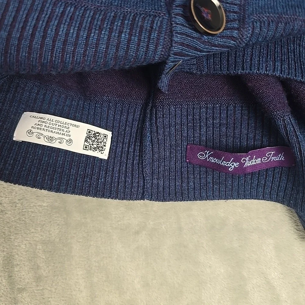 Robert Graham Men's Berengar Wool Cardigan Sweater XL Blue Grandpacore Preppy‎
