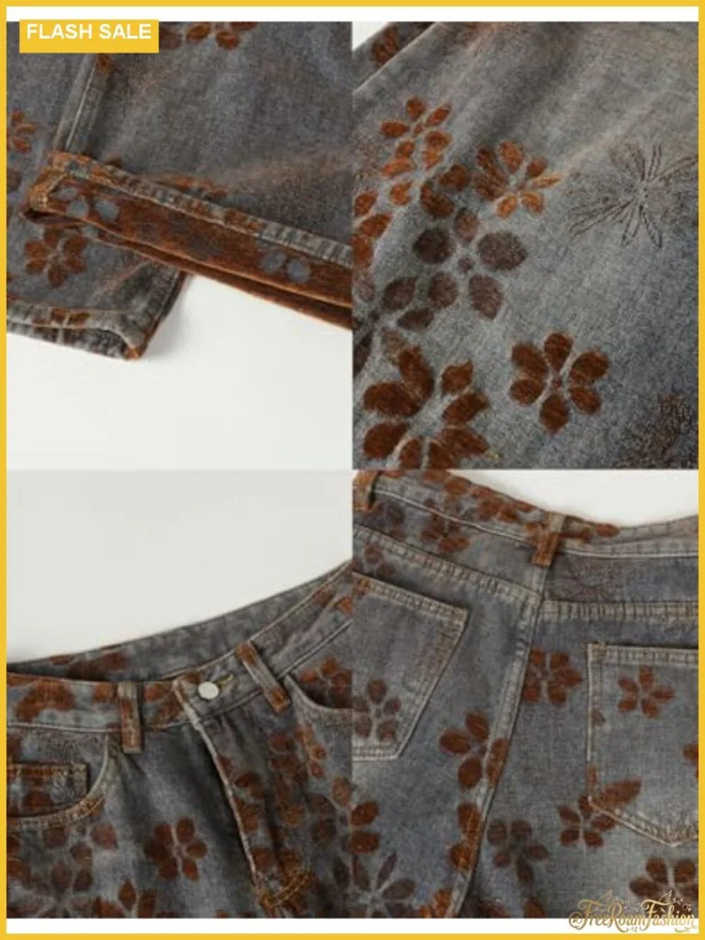 Vintage Floral Baggy Barrel Wide Leg Jeans Y2K Streetwear Unisex