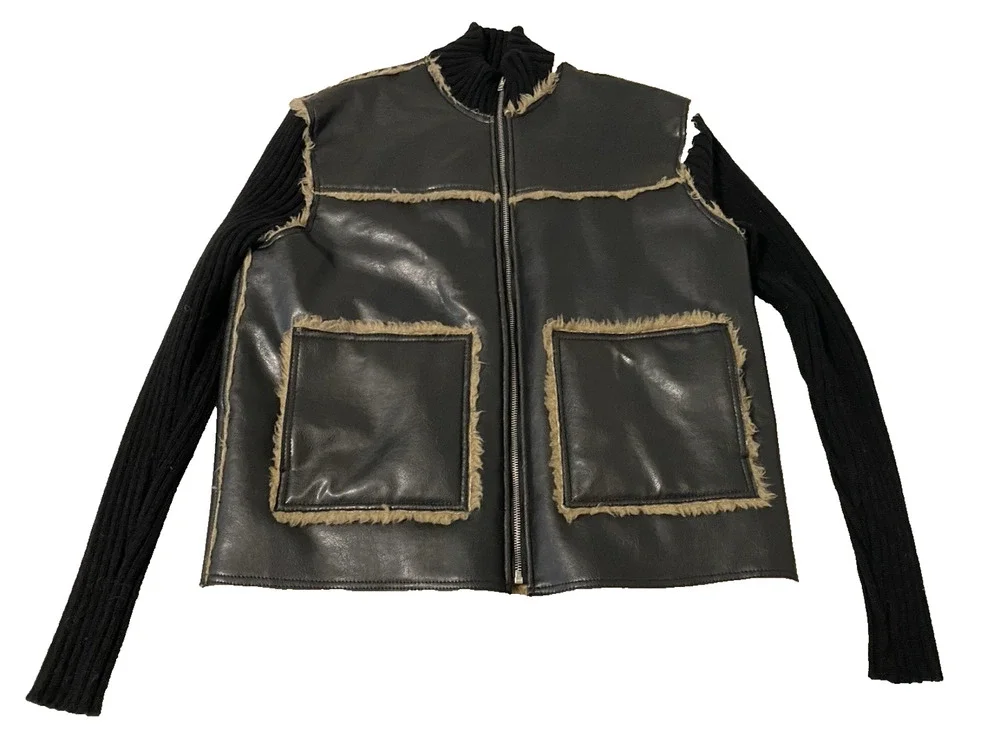 Sergie Platini Mens Italian Faux Leather Bomber Jacket Size Medium Sherpa Lined