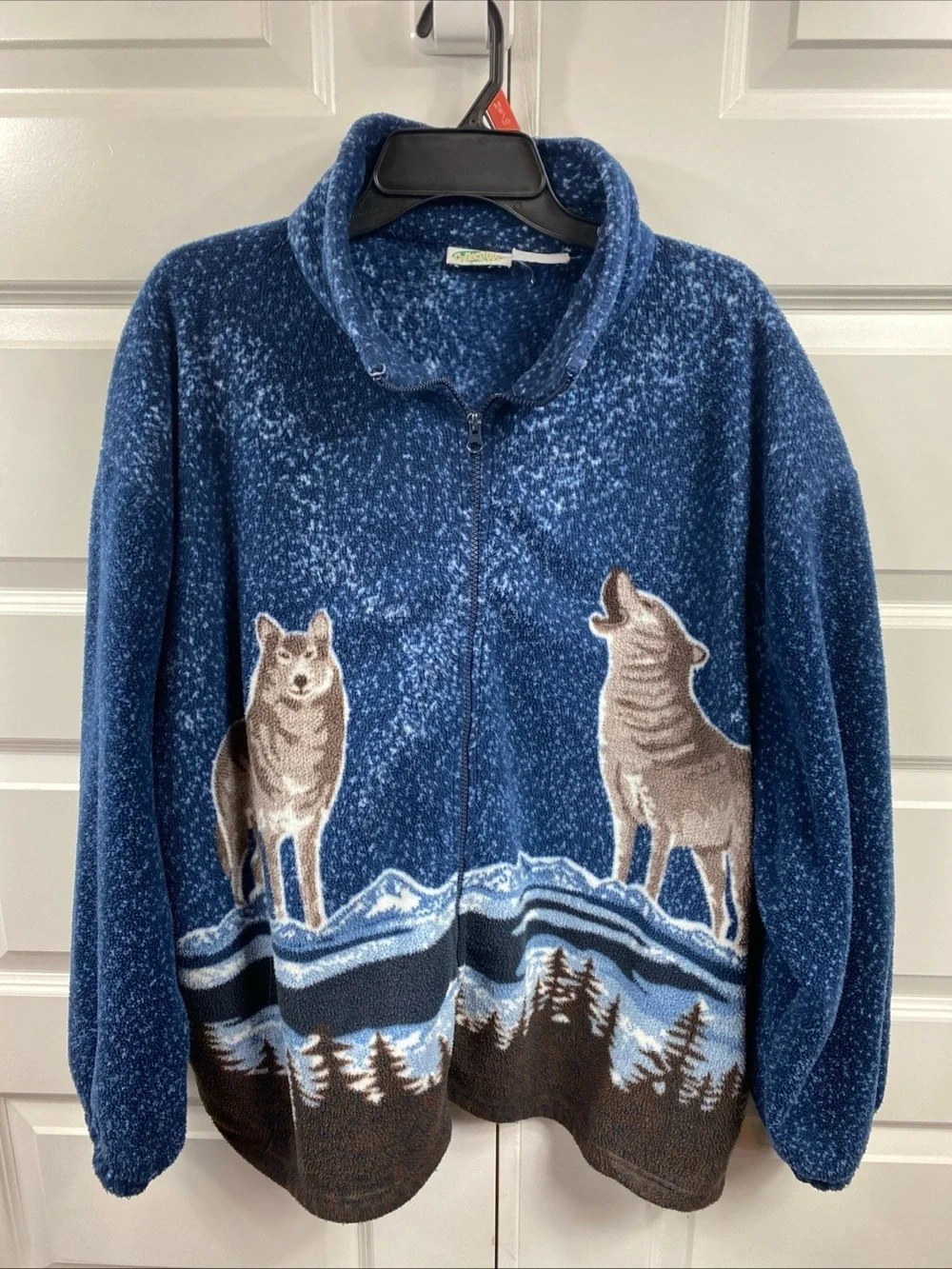 Y2K Wolf Moon Fleece Cozy Gorpcore Animal Forest Allover Native Zipper Jacket 2X