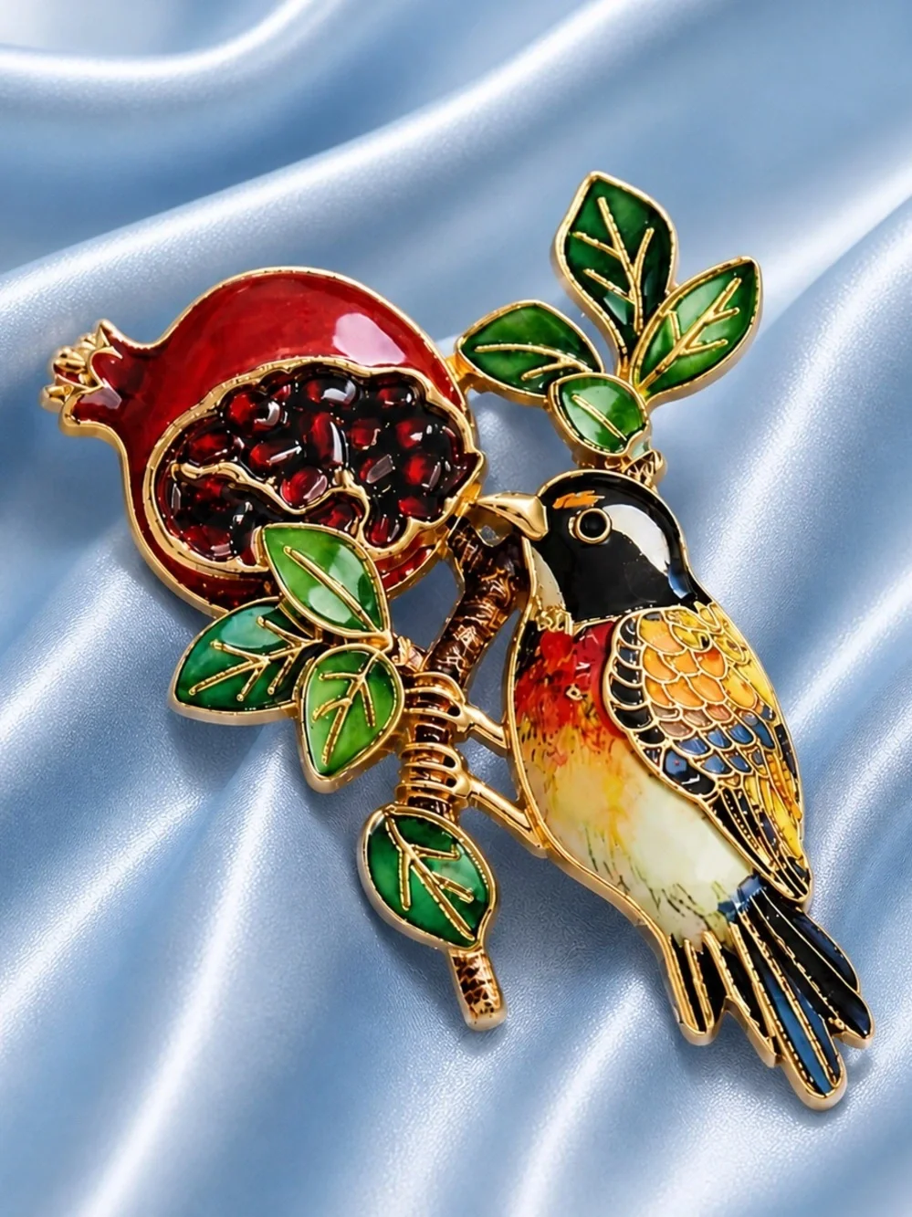 Pomegranate Bird Gold Brooch