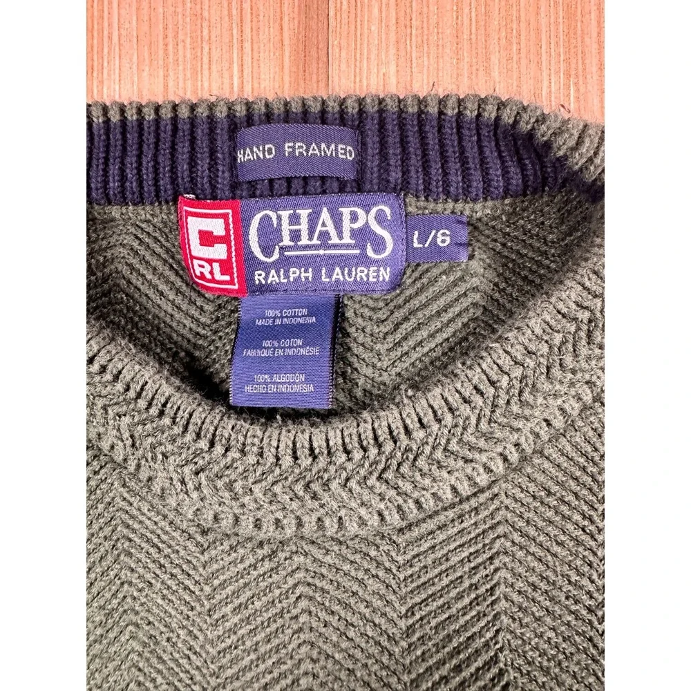 Vintage Chaps Ralph Lauren Hand Framed Sweater Mens Large Green Herringbone Knit