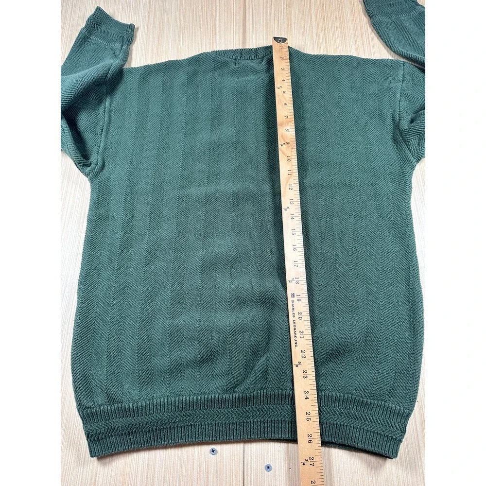 Vintage Chaps Ralph Lauren Hand Framed Sweater Mens Large Green Herringbone Knit