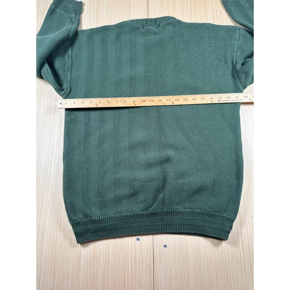 Vintage Chaps Ralph Lauren Hand Framed Sweater Mens Large Green Herringbone Knit