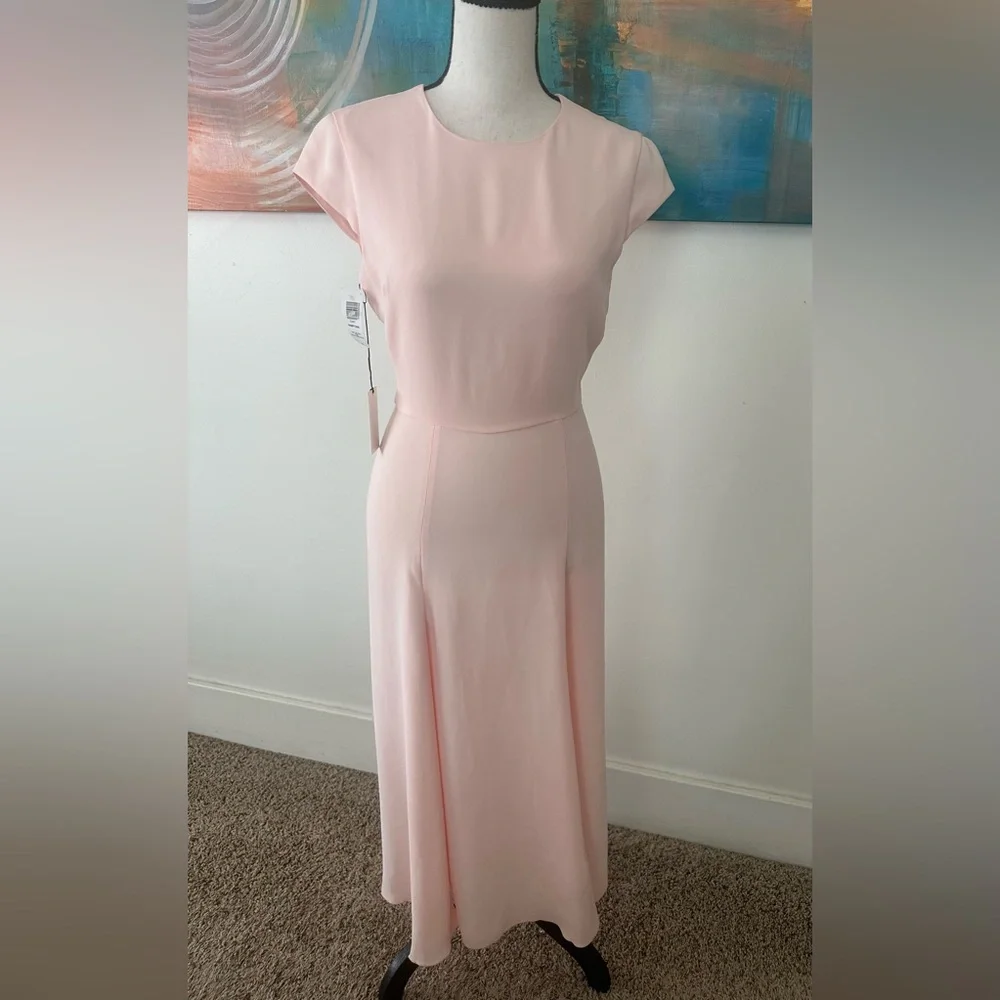 Aritzia Babaton NWT Hamptons Pink Midi Dress front Slits Cap Sleeves Keyhole 00