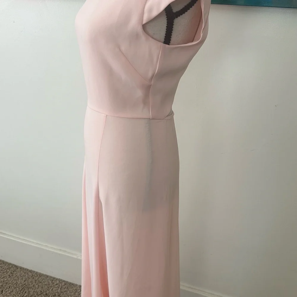 Aritzia Babaton NWT Hamptons Pink Midi Dress front Slits Cap Sleeves Keyhole 00