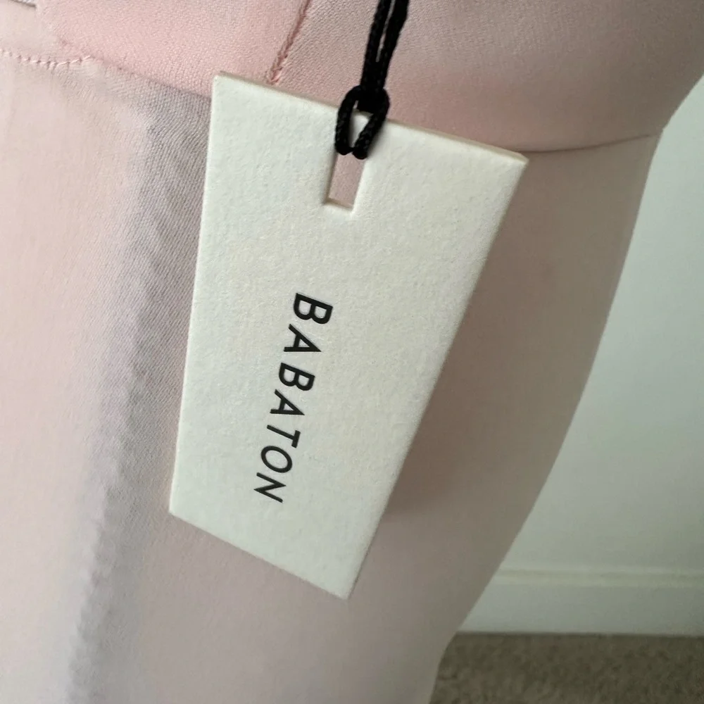 Aritzia Babaton NWT Hamptons Pink Midi Dress front Slits Cap Sleeves Keyhole 00