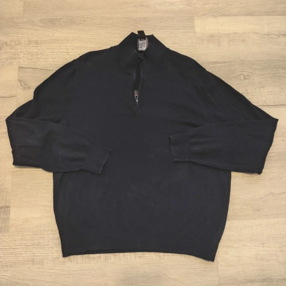 Jos A Bank Sweater Men's XL‎ Navy Blue Knit Fisherman 1/4 Zip Preppy Cotton Pima
