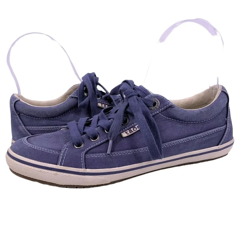 TAOS Washed Chambray Blue Canvas Low Top Sneakers Size 7
