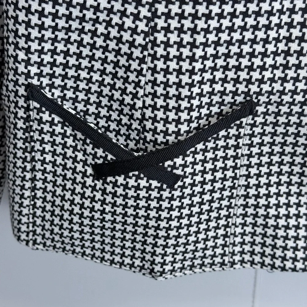 Ms. Tracy Tracy Evans Houndstooth Blazer Black White Trim Bows Size 18 Pockets