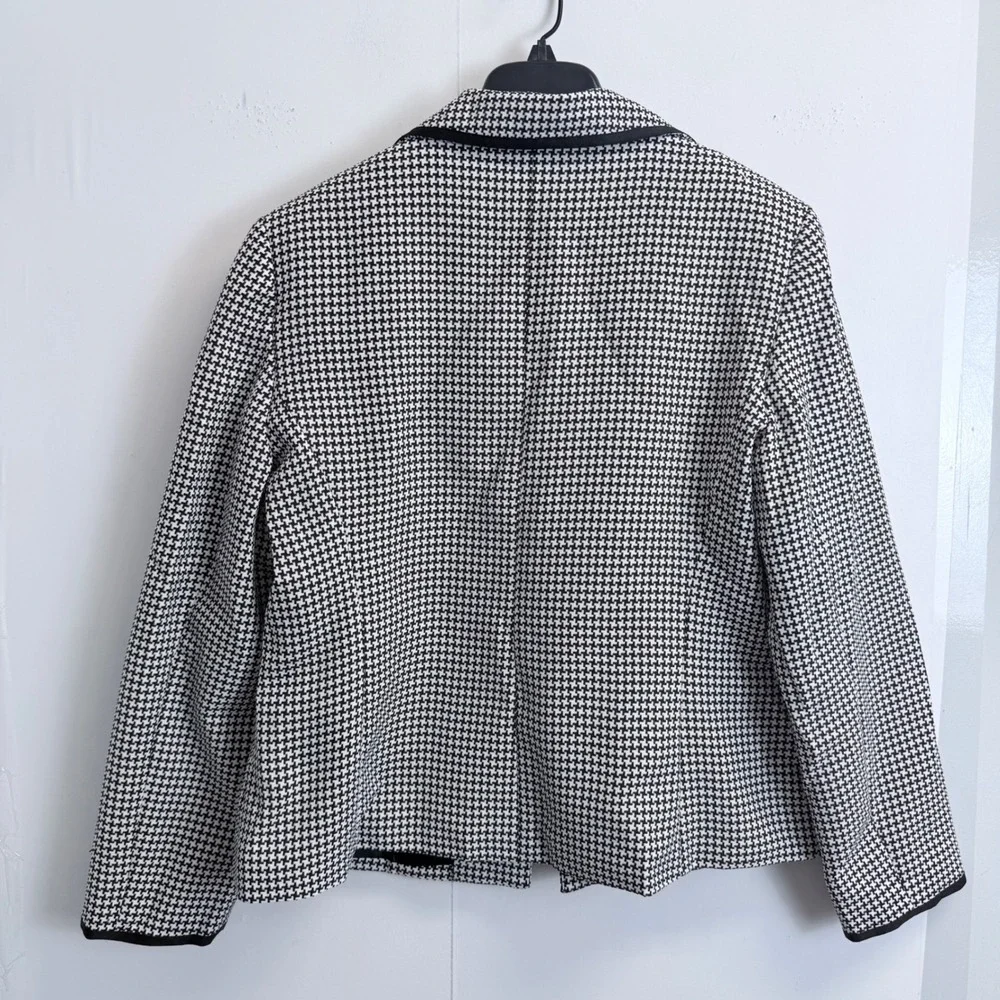 Ms. Tracy Tracy Evans Houndstooth Blazer Black White Trim Bows Size 18 Pockets
