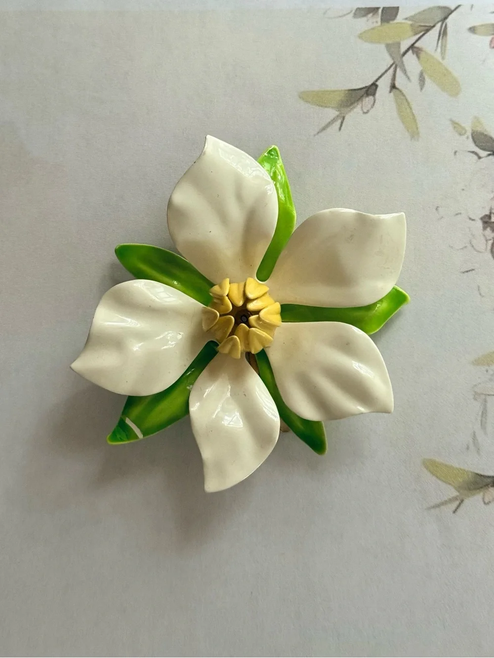 White and Green Flower Brooch - Floral Brooch.
