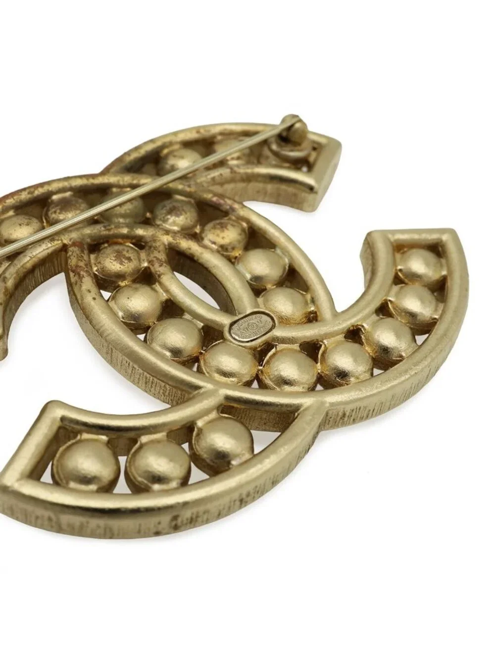Chanel CC Logo Jumbo CC Brooch Faux Pearl Bijou Rhinestone Gold Plated