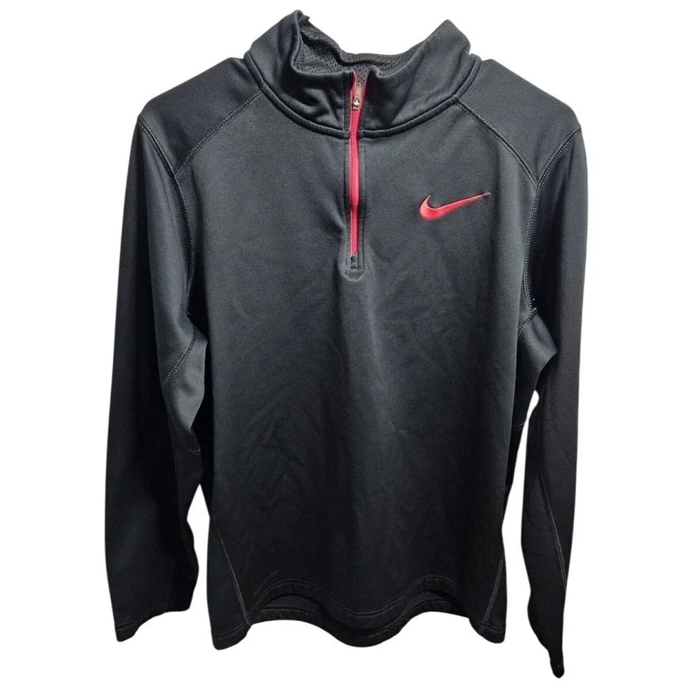 Nike Mens Therma-FIT Quarter Zip Pullover‎ Black Red Swoosh Training Top Size M