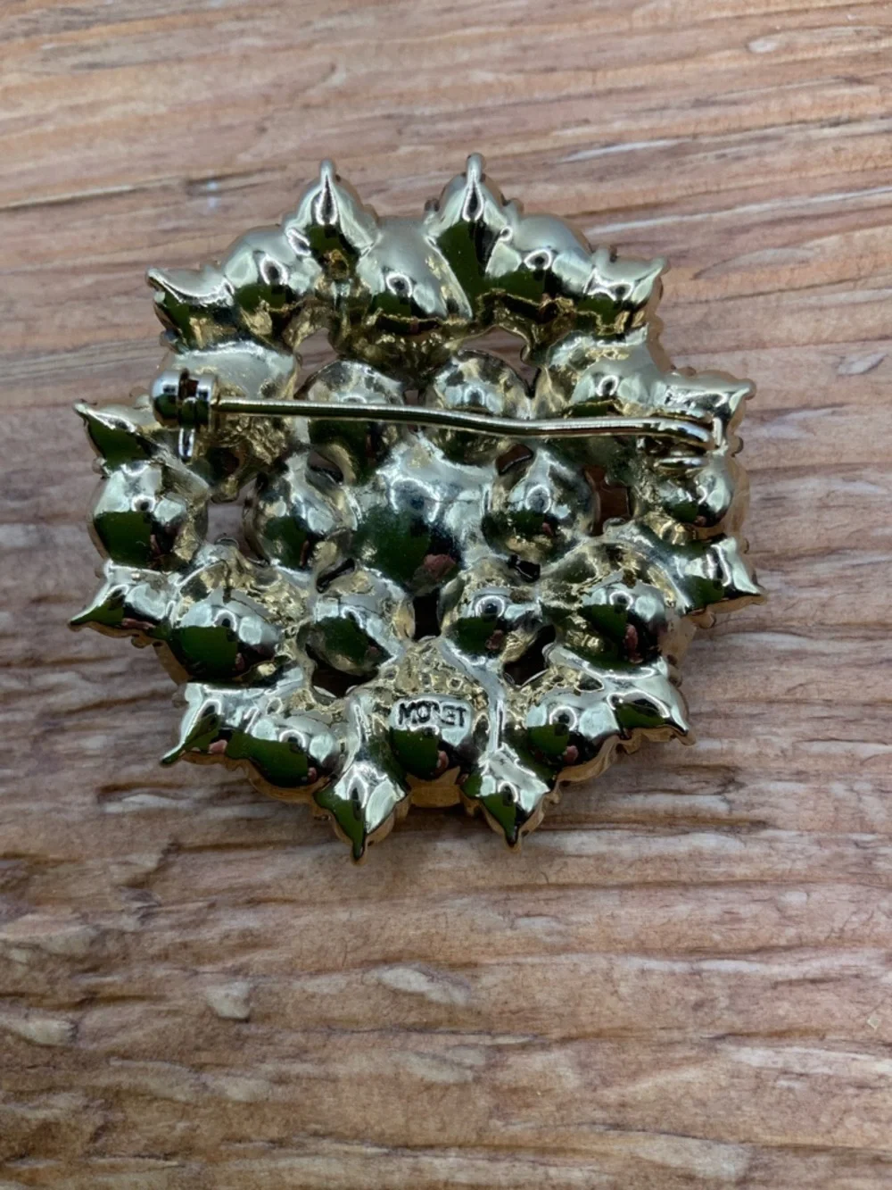 Monet Vintage Round Gold-Tone Cluster Design Aurora Crystal Brooch