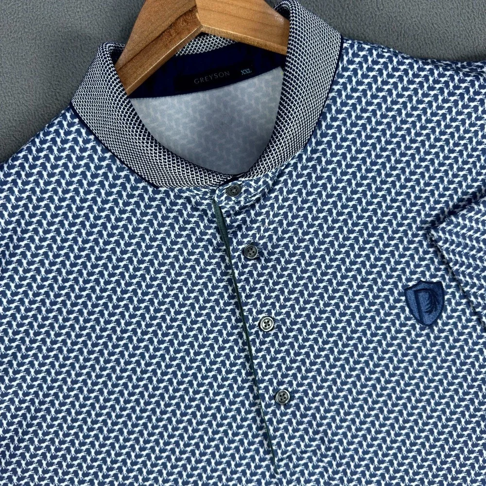 Greyson Polo Shirt‎ 2XL Blue Dances With Wolves Geometric Parkland Country Club