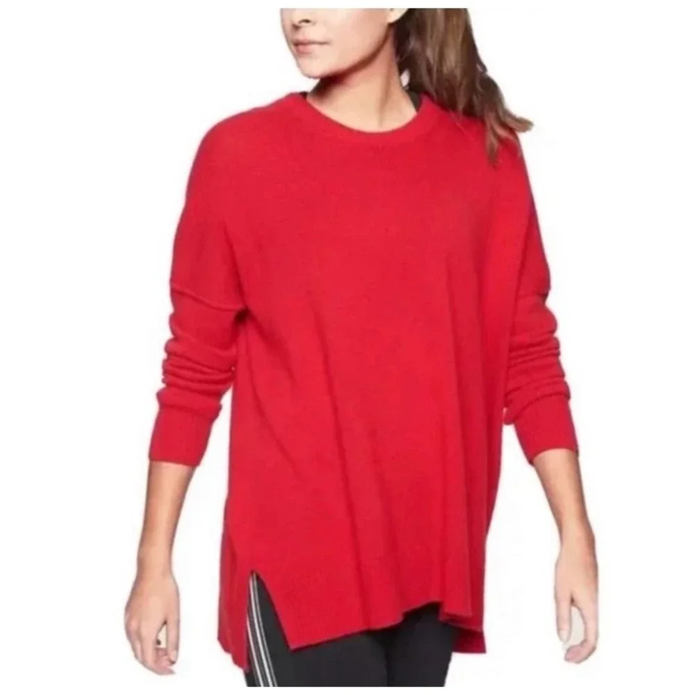 Athleta Perspective Red Wool Cashmere‎ Crew Neck Long Sleeve Relaxed Fit Sweater