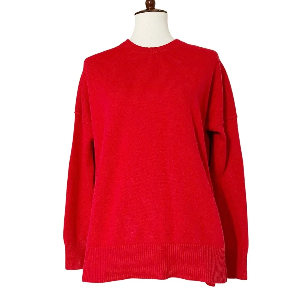 Athleta Perspective Red Wool Cashmere‎ Crew Neck Long Sleeve Relaxed Fit Sweater