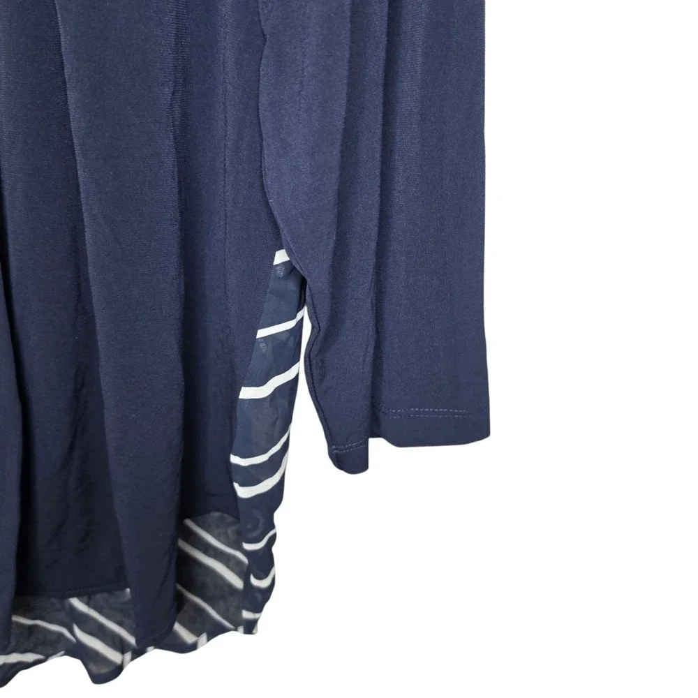 Chicos Cardigan Womens Size 1 Medium Navy Blue Chevron Print Back Open Front Top