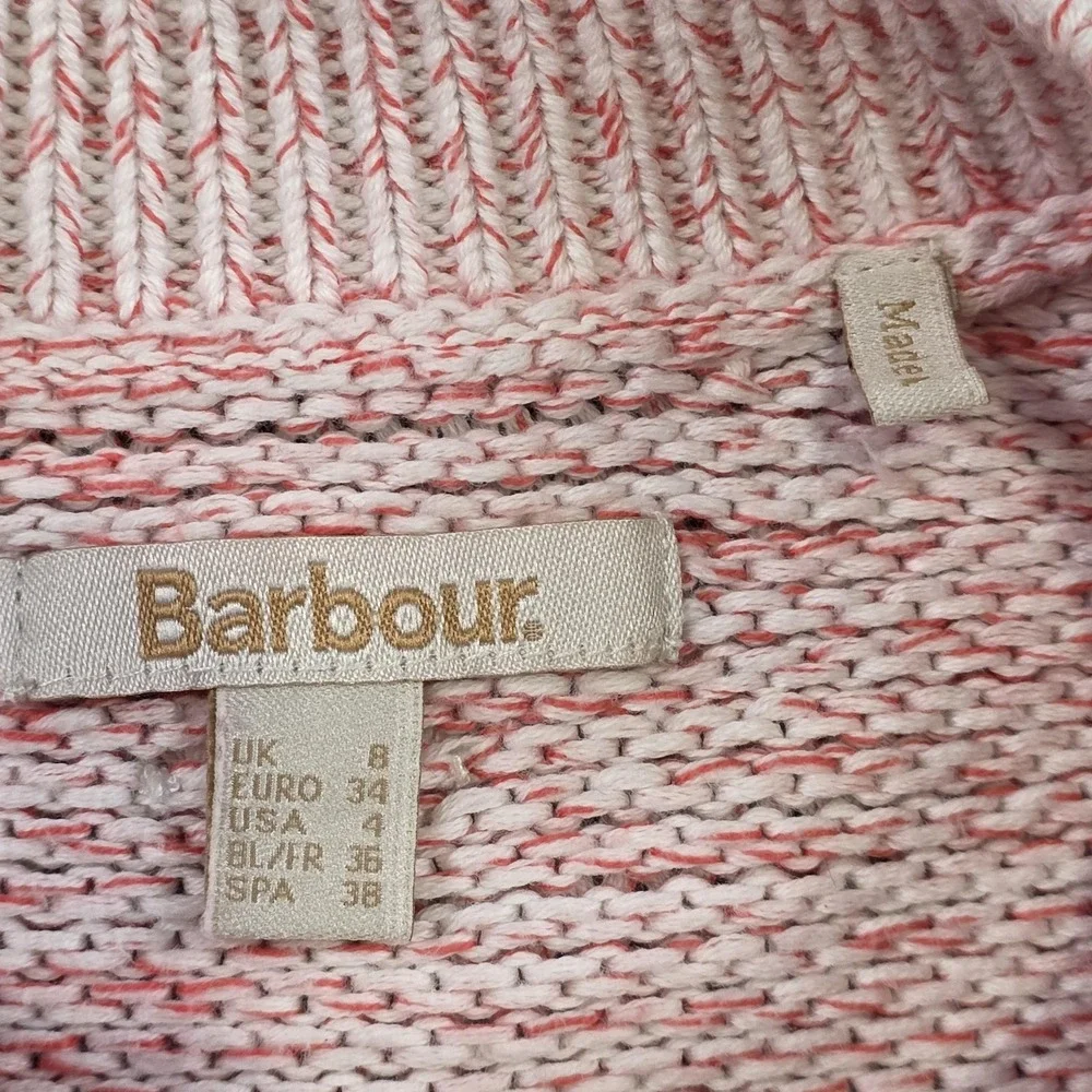 Barbour Seaboard Knit Sweater Womens 4 Pink 100% Cotton Raglan Crewneck Pullover