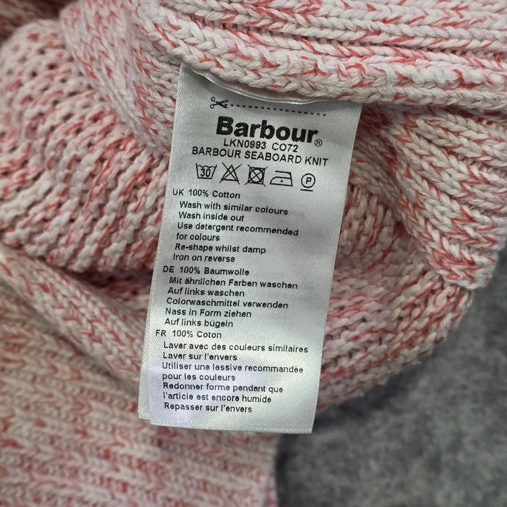 Barbour Seaboard Knit Sweater Womens 4 Pink 100% Cotton Raglan Crewneck Pullover