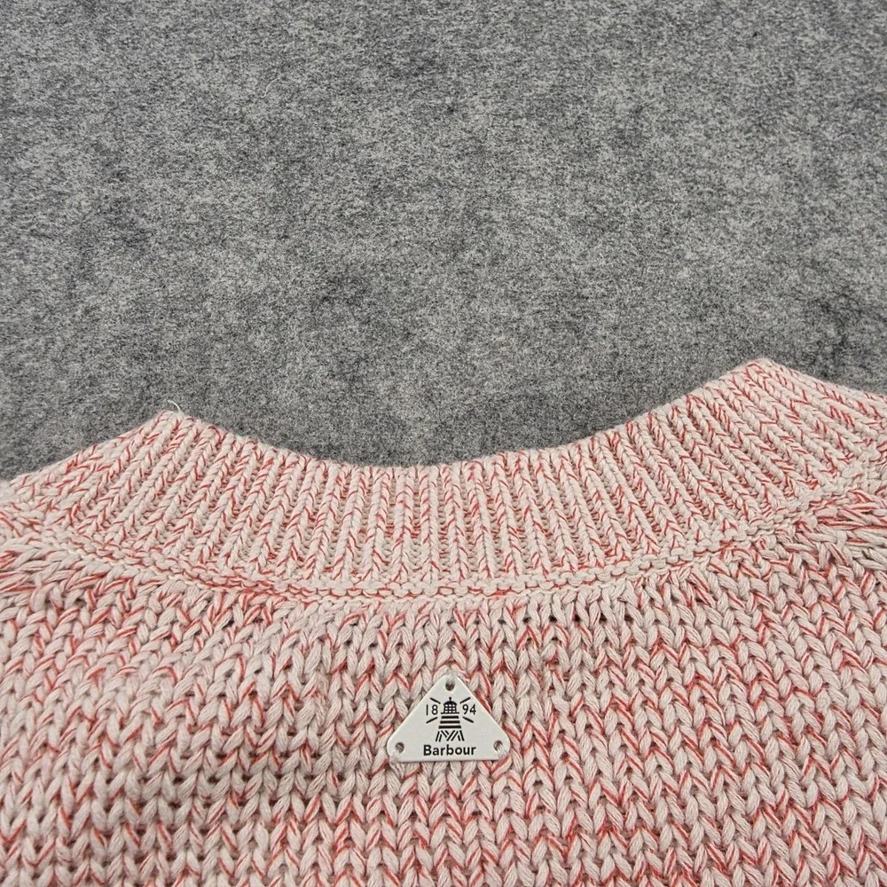 Barbour Seaboard Knit Sweater Womens 4 Pink 100% Cotton Raglan Crewneck Pullover