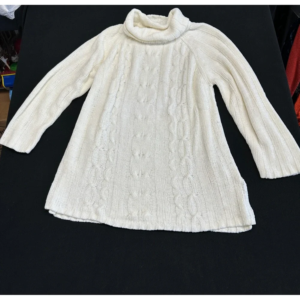 Carolyn Taylor Essentials Cream Cable Knit Turtleneck Sweater Womens Small