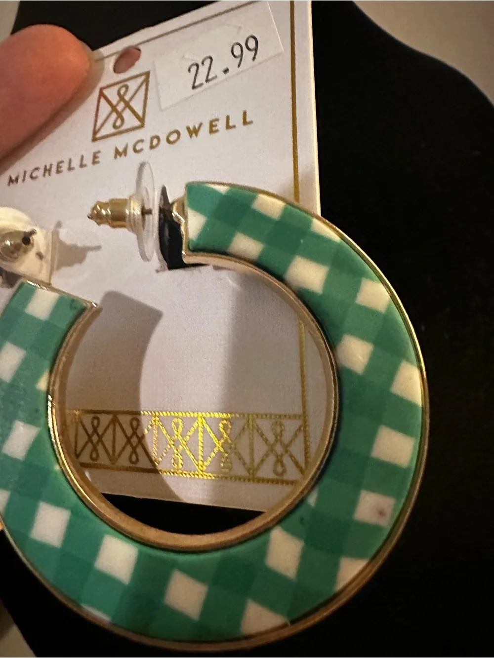 Michelle McDowell Green Check Hoop Earrings