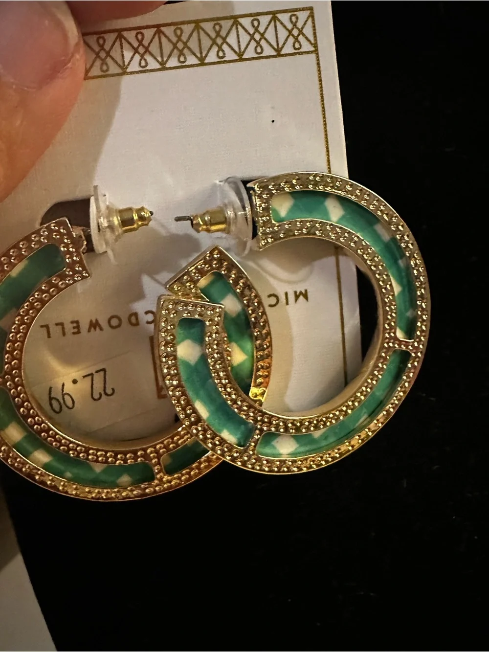 Michelle McDowell Green Check Hoop Earrings