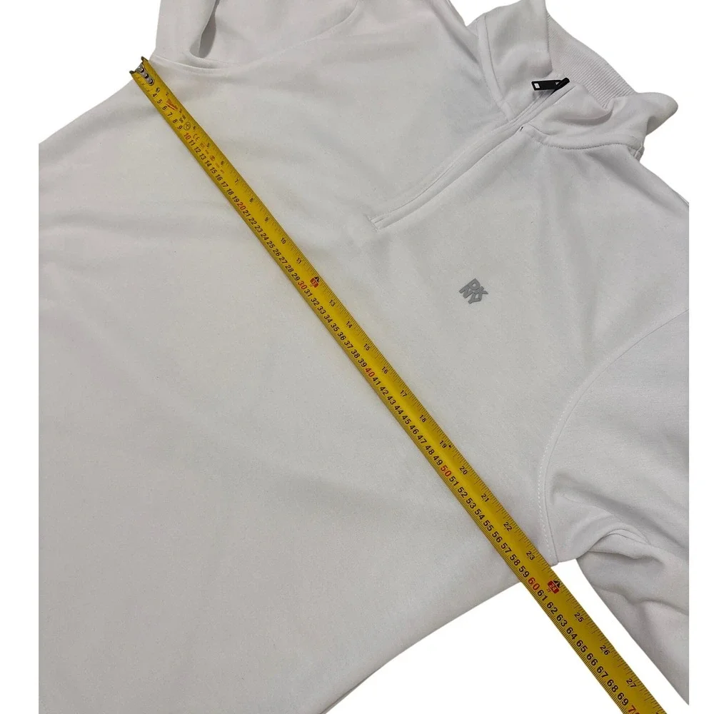 DKNY Sport Mens White Quarter Zip Pullover Sweater XL Zipper Sleeve Pocket