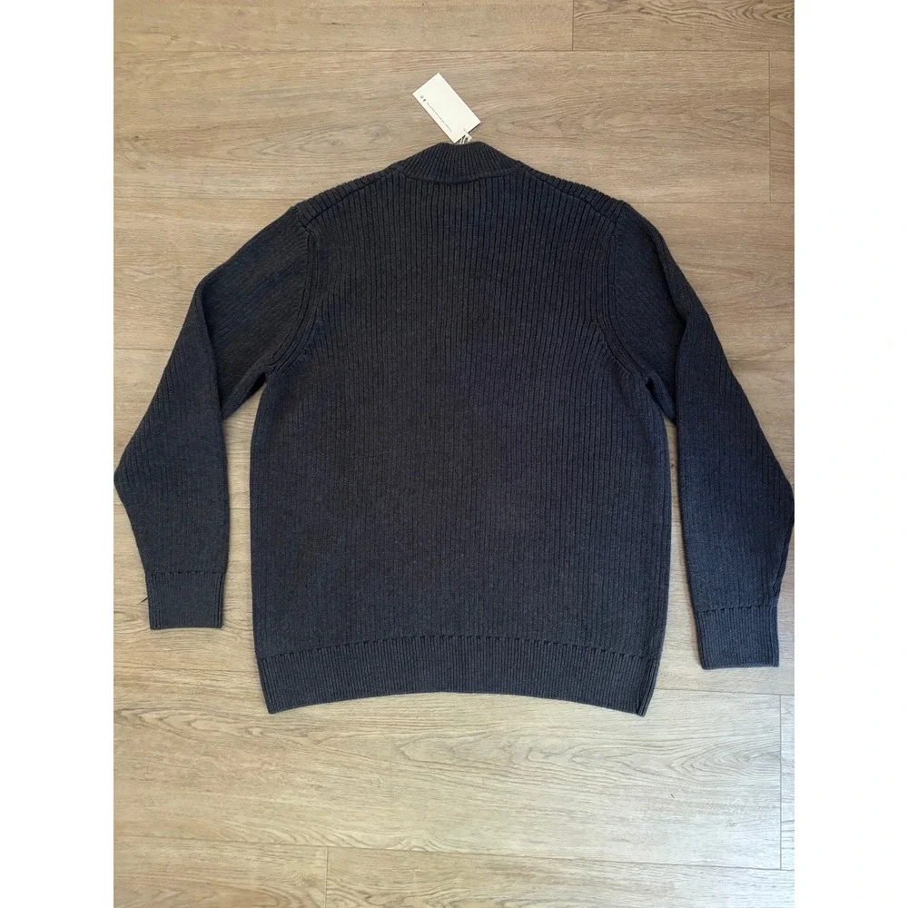 Pact Mens Organic Cotton Quarter Zip Ribbed Sweater Charcoal Grey Medium NWT