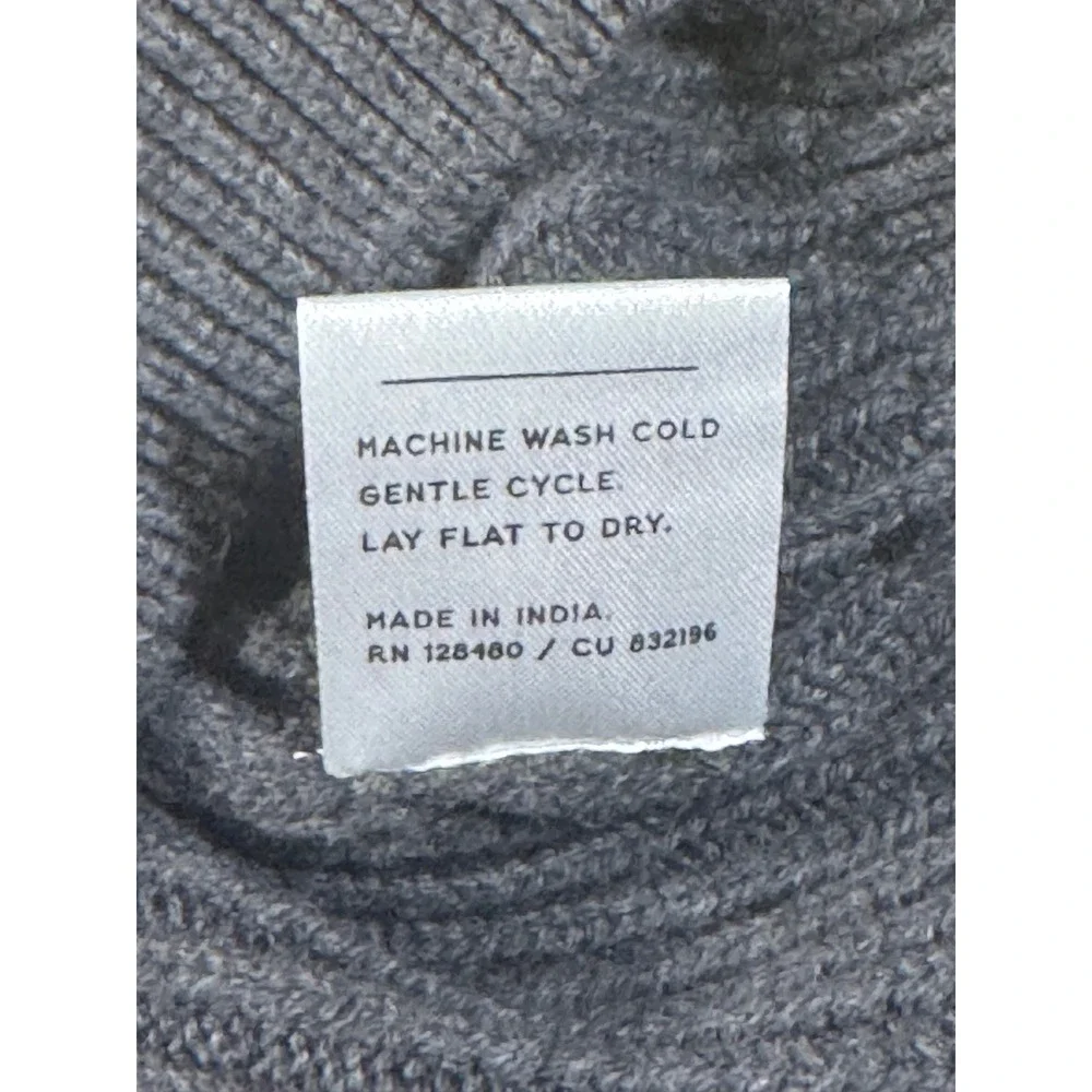 Pact Mens Organic Cotton Quarter Zip Ribbed Sweater Charcoal Grey Medium NWT