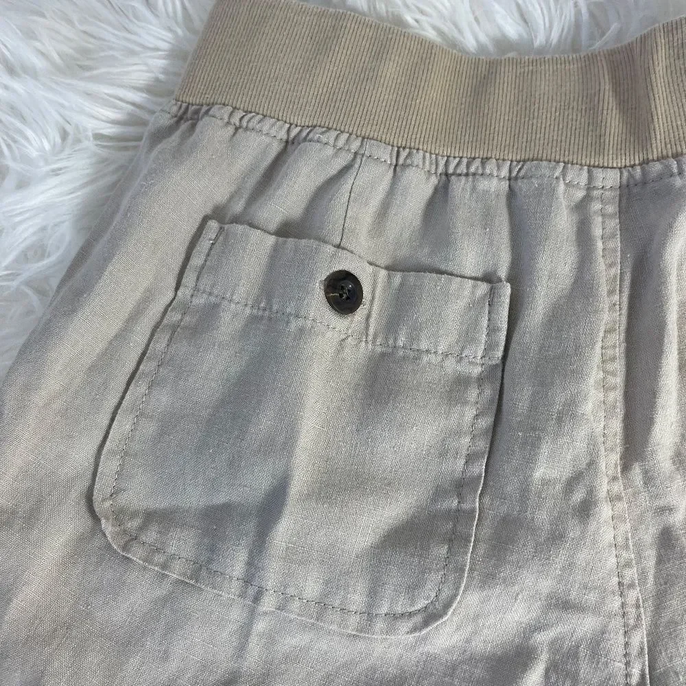 Athleta Oatmeal Drawstring Waist Linen Shorts Sz‎ 2