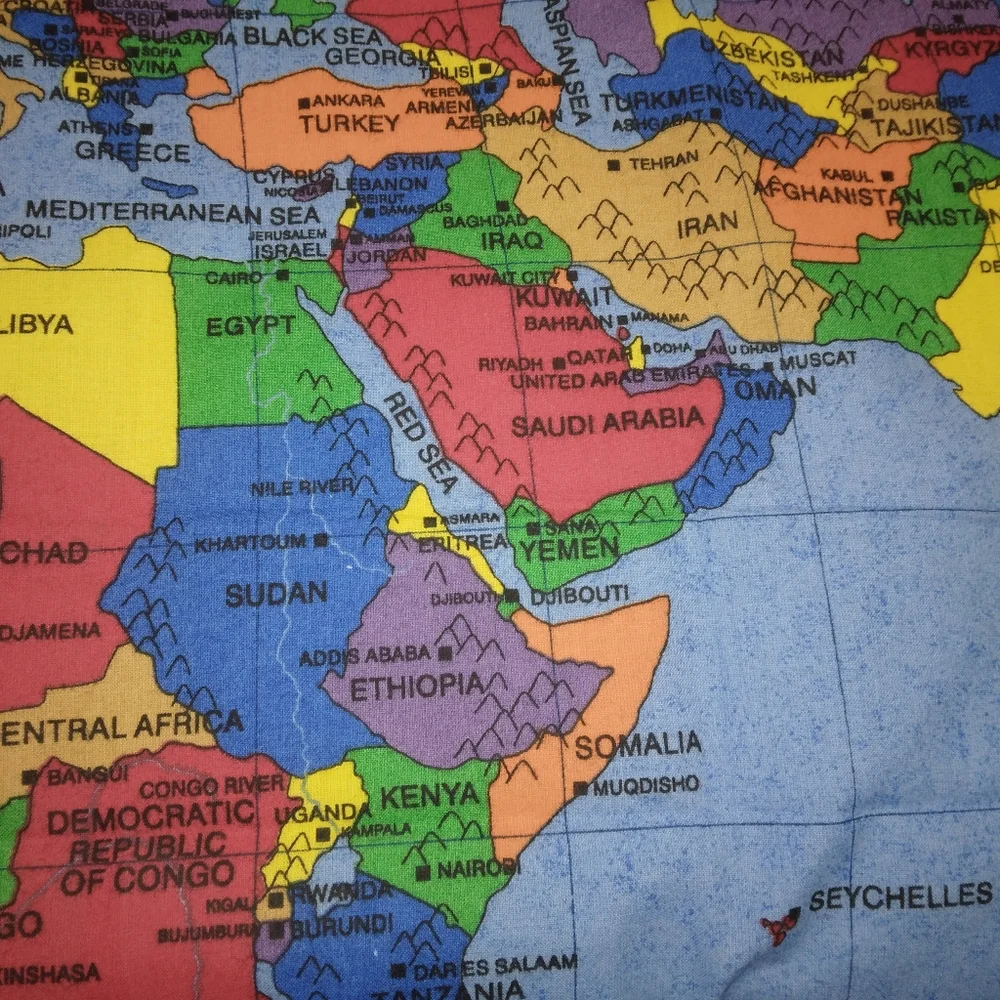 FABRIC Vintage Fabric Map Panel c. 1998, some of these countries don't e…
