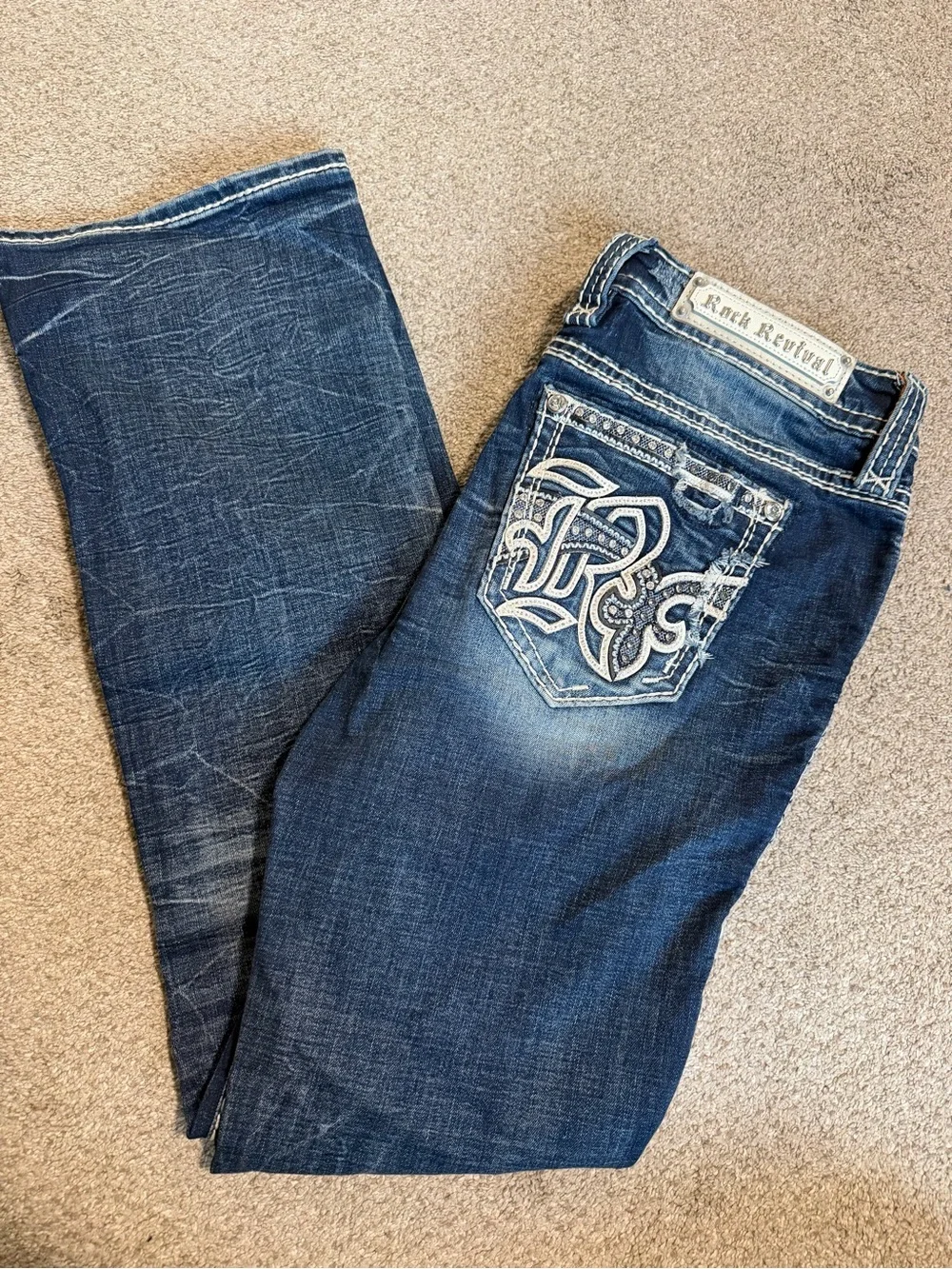 Rock Revival Women's Dark Blue Embroidered Pocket Boot Cut Jeans