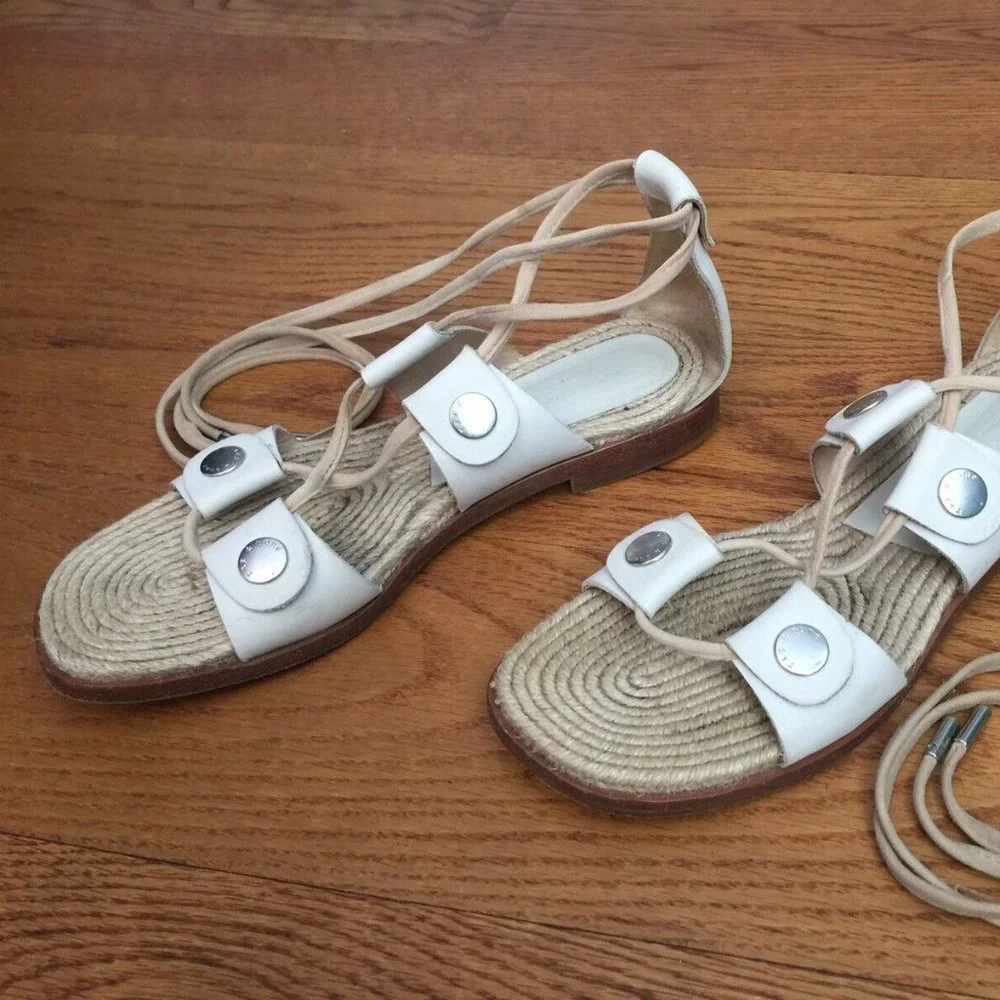 RAG & BONE LEATHER LACE UP GLADIATOR SANDALS WOMENS 36 6 EVELYN IVORY ESPADRILLE