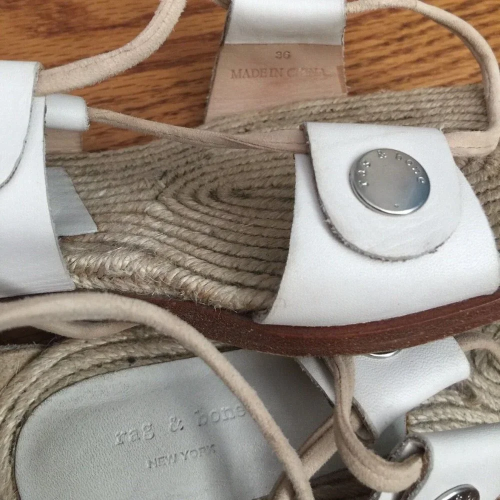 RAG & BONE LEATHER LACE UP GLADIATOR SANDALS WOMENS 36 6 EVELYN IVORY ESPADRILLE