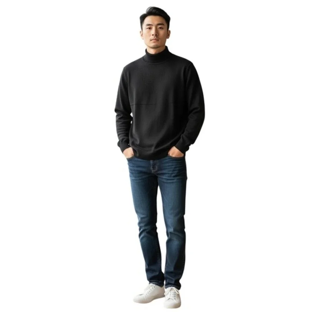 Banana Republic Extra Fine Italian Merino Wool Turtleneck Sweater Men XL Dk Grey